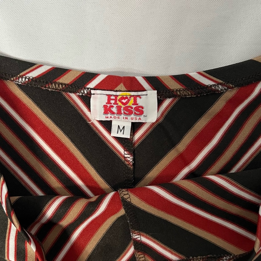 Hot Kiss Vintage Brown, Tan, Red and White Retro Chevron Striped Skirt - Medium - Picture 8 of 9